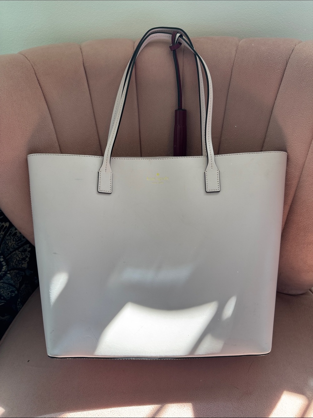 kate spade pink Leather Double-Handle Tote with Gold Logo